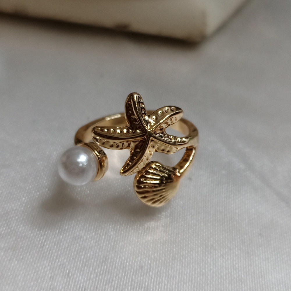 Starfish Shell Pearl Ring Adjustable - image 1